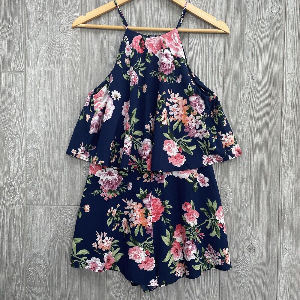 NEW Lulu's Shorts Romper Womens Small Blue Floral Cottagecore Festival Feminine